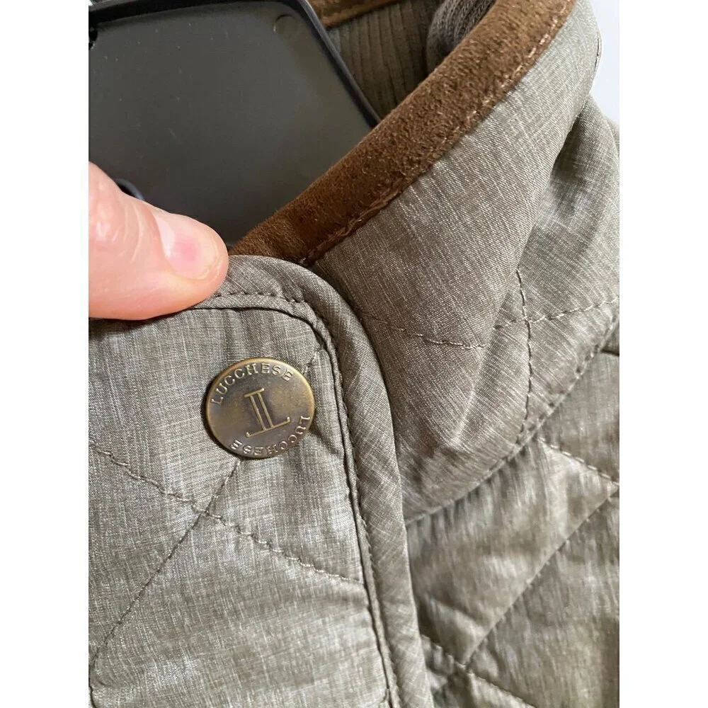 Lucchese Quilted Vest Size Small Green Brown Polyester Micro Suede Zipper Button - Picture 5 of 16
